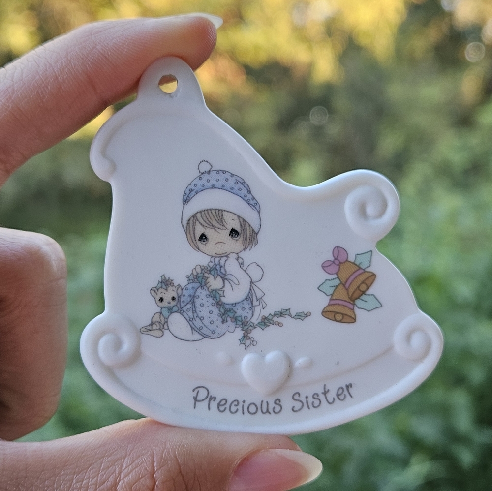 Vintage Precious Moments Merry Christmas Sister Ornament 1996 Sleigh Shape